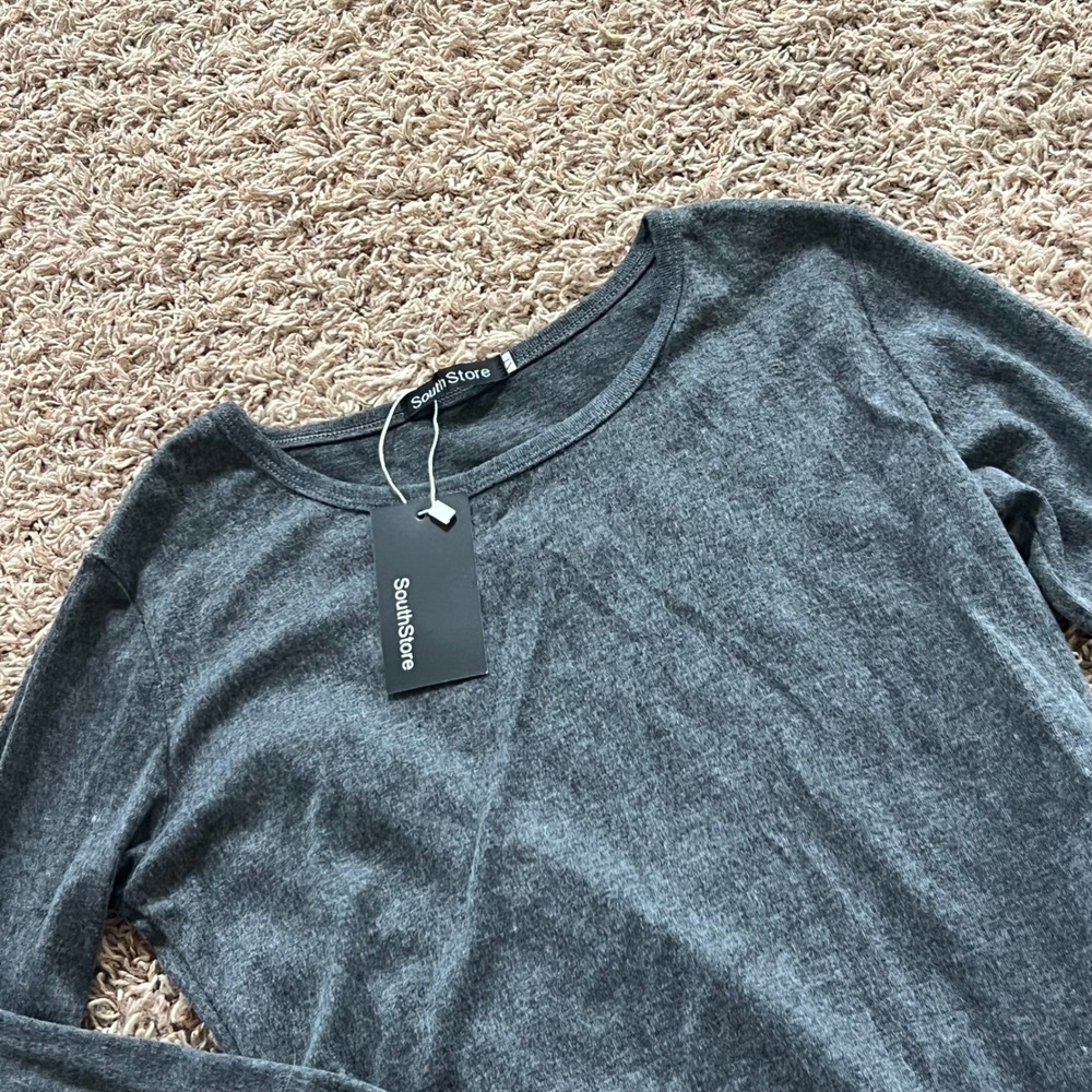 South Store Gray Long Sleeve Top Side Zip‎ Black Pleated Gusset Crew Neck XL NWT